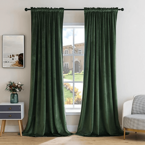 MIULEE Olive Green Velvet Curtains Thermal Insulated Blackout Curtain Drapes for Bedroom Living Room Darkening 84 Inches Long Curtains Panels Rod Pocket Set of 2