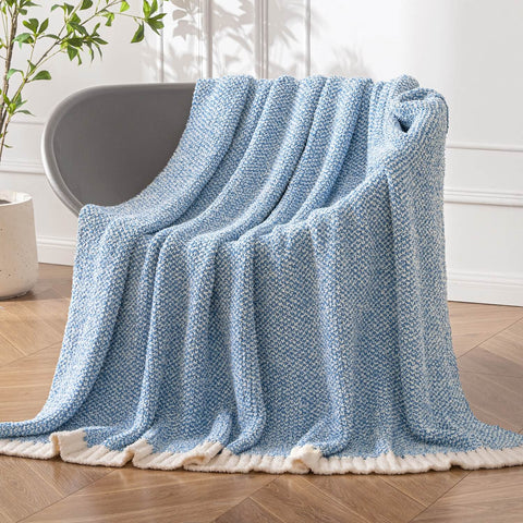 MIULEE Super Soft Throw Blanket for Couch, Blue Cozy Fluffy Warm Blankets Lightweight Knit Throw Blankets for Sofa, Bed, Chair, Living Room, Camping, Picnic, 60 x 80 inch