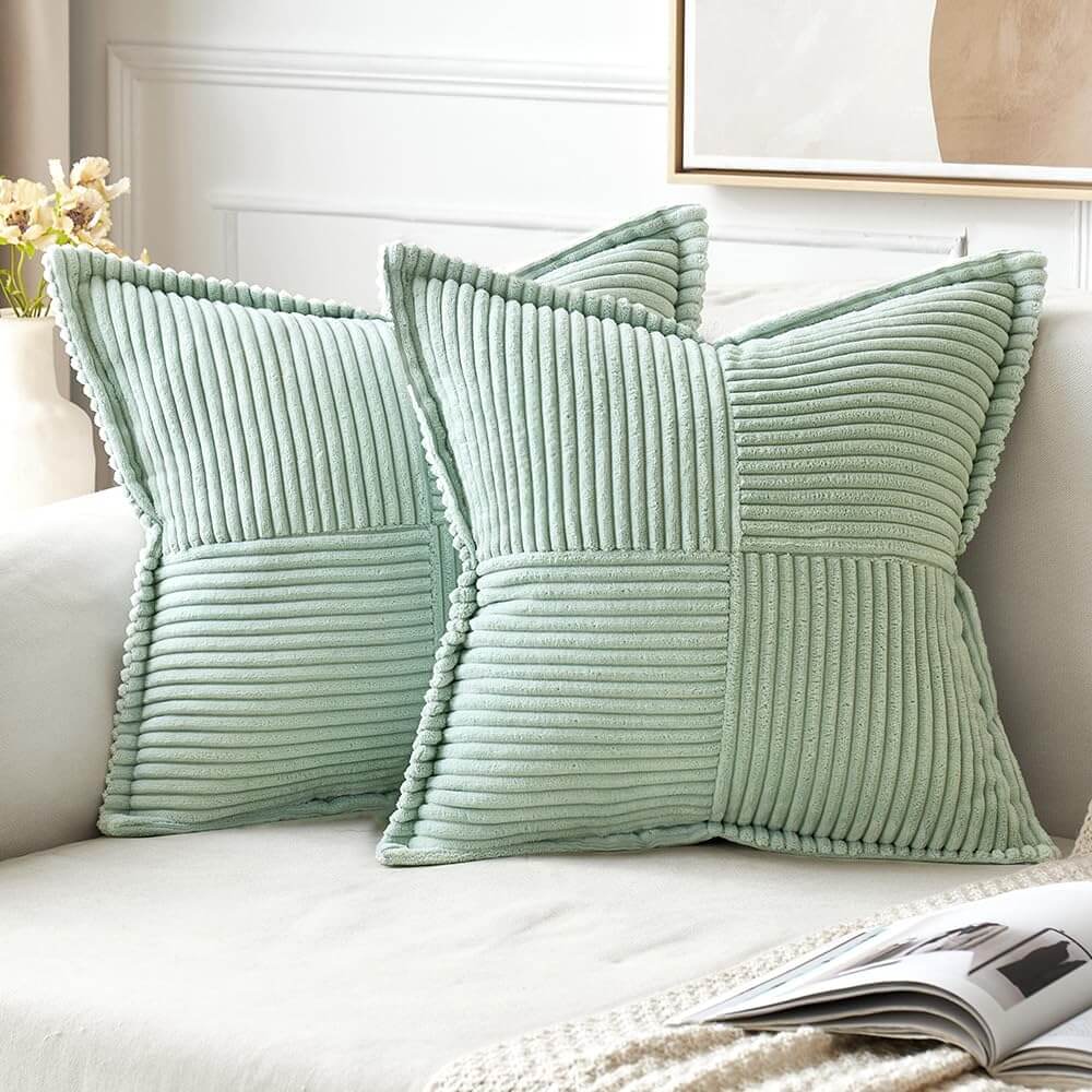 MIULEE Decorative Soft Boho Striped Corduroy Pillow Covers With Textured Splicing (Pack of 2)