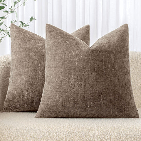 Miulee Chenille Neutral Farmhouse Textured Cushion Covers Taupe Grey 20x20 Inch