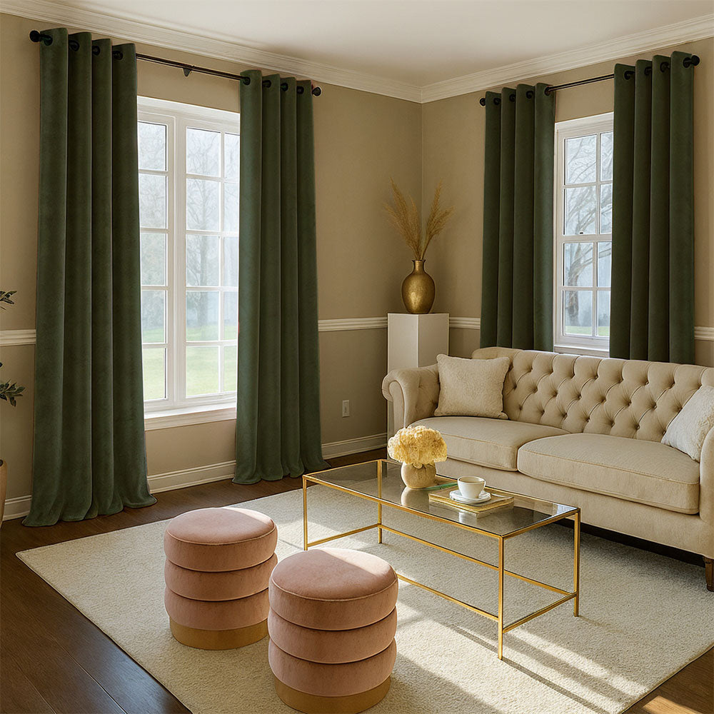 Miulee Olive Green Grommet Velvet Curtains