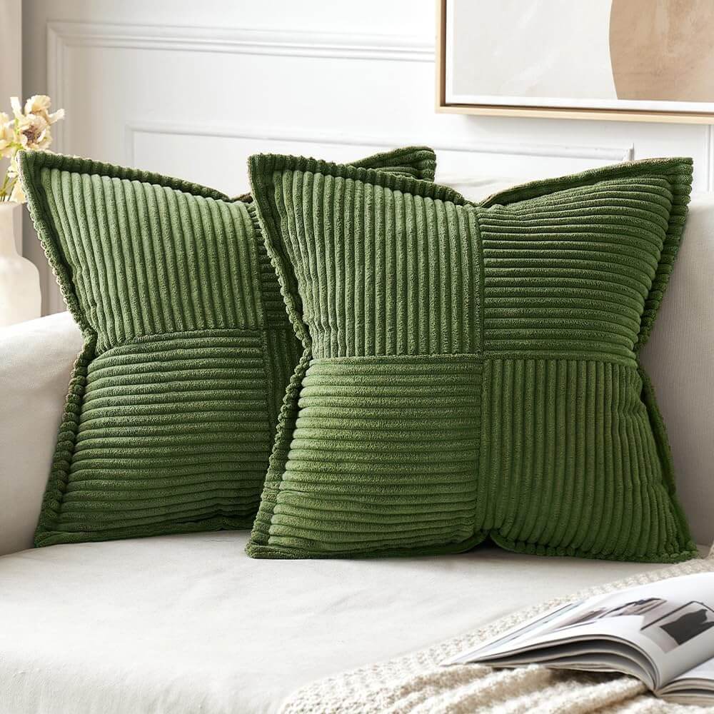 MIULEE Decorative Soft Boho Striped Corduroy Pillow Covers With Textured Splicing (Pack of 2)