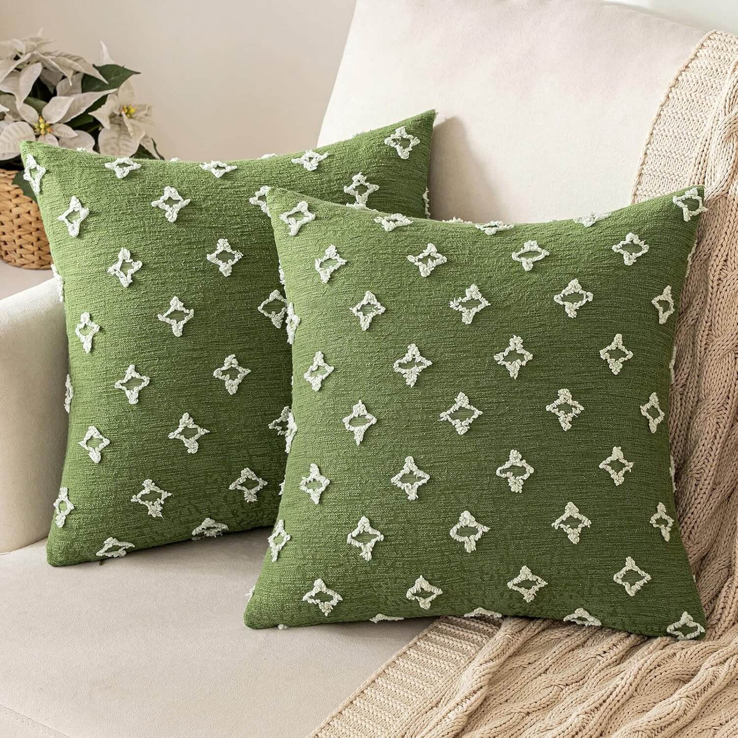 MIULEE Decorative Rhombic Jacquard Pillowcase Soft Square Pillow Covers (Pack of 2)