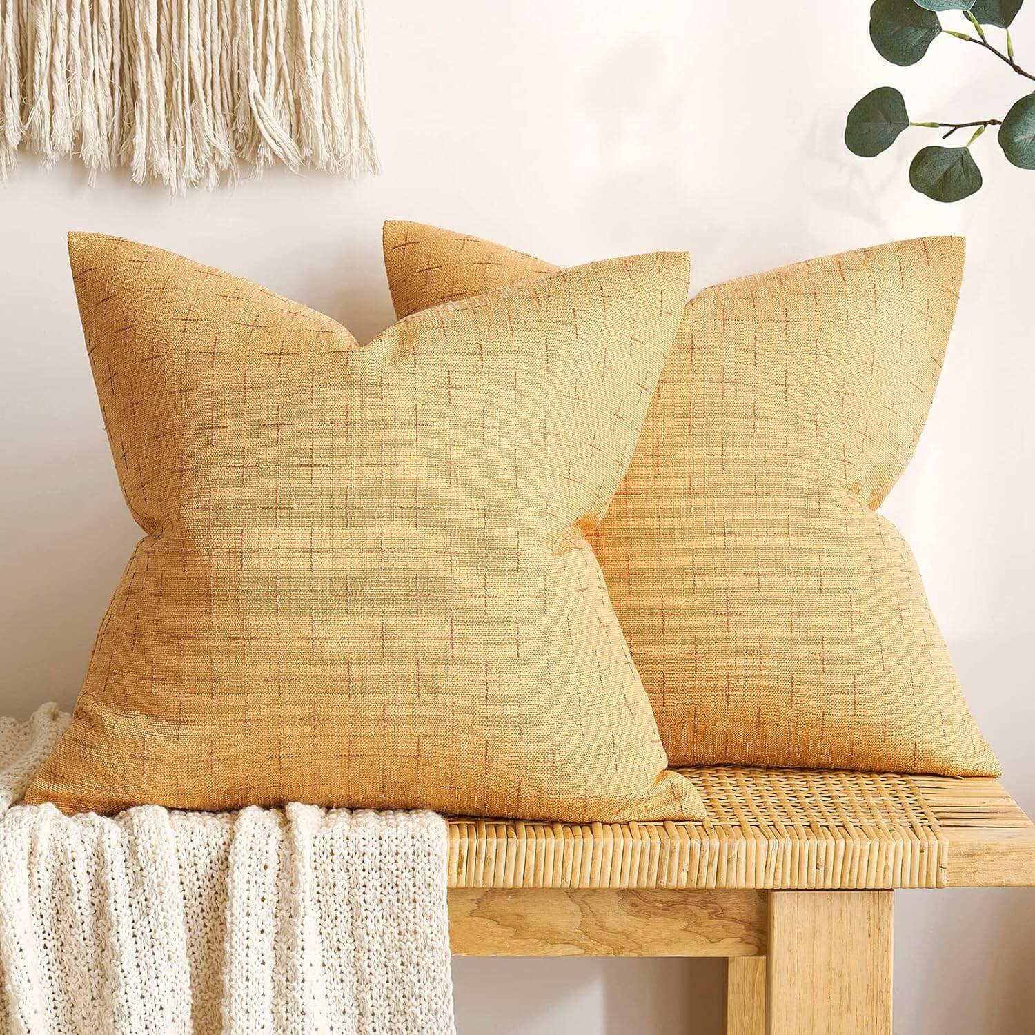 MIULEE Decorative Burlap Linen Modern Farmhouse Rustic Woven Textured Pillow Covers (Pack of 2)