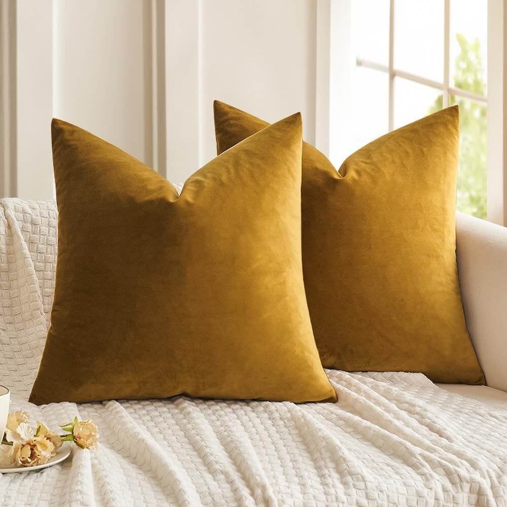 MIULEE Velvet Soft Solid Decorative Square Throw Pillow Covers (Pack of 2)