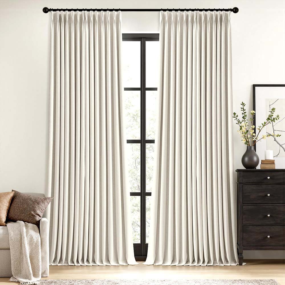 Pinch Pleated 100% Blackout Linen Curtains