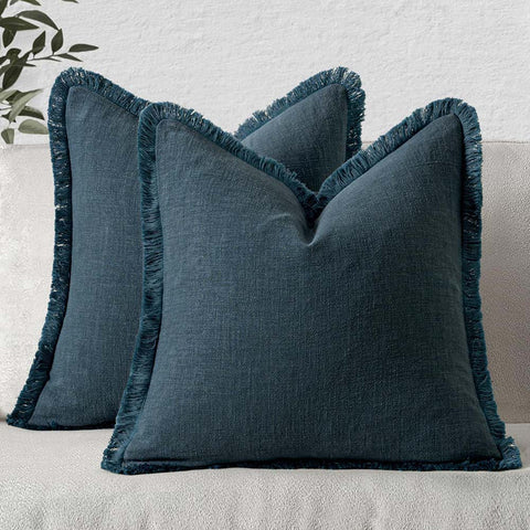 Navy_Blue Linen Boho Pillow Covers