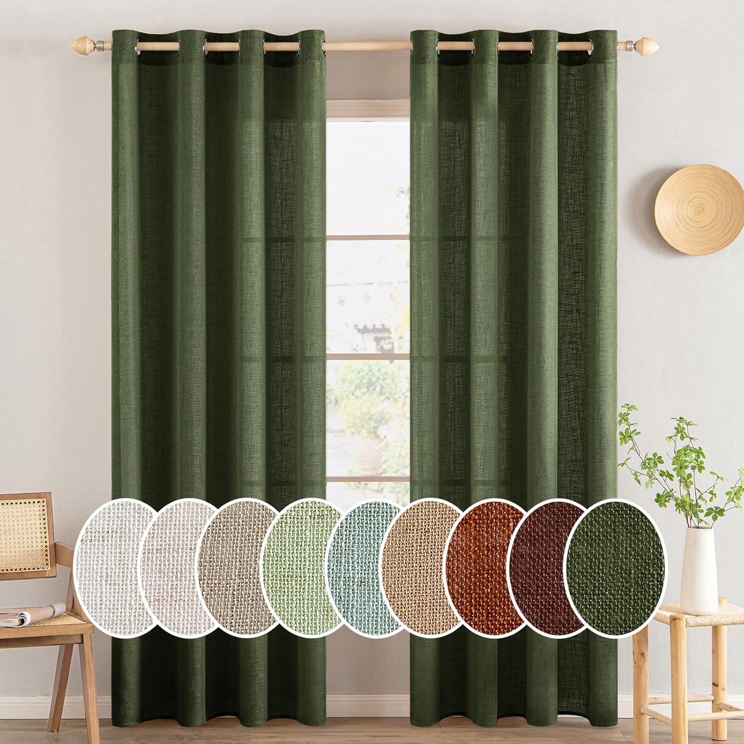 Light Filtering Linen Drapes - Grommet (2 Panels)