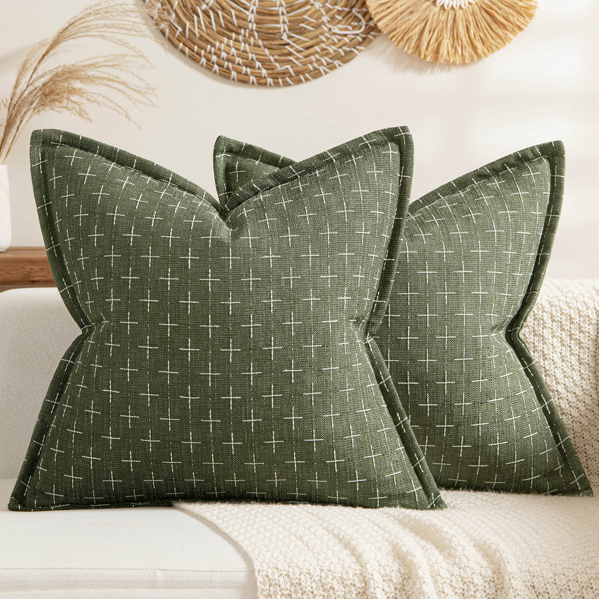 Olive Green Burlap Linen Throw Pillow Covers