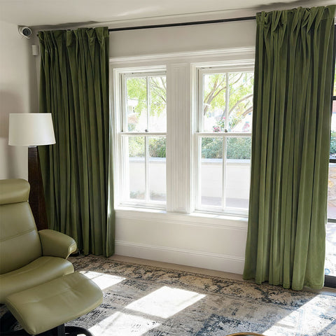 Mira Velvet Curtains - Olive Green