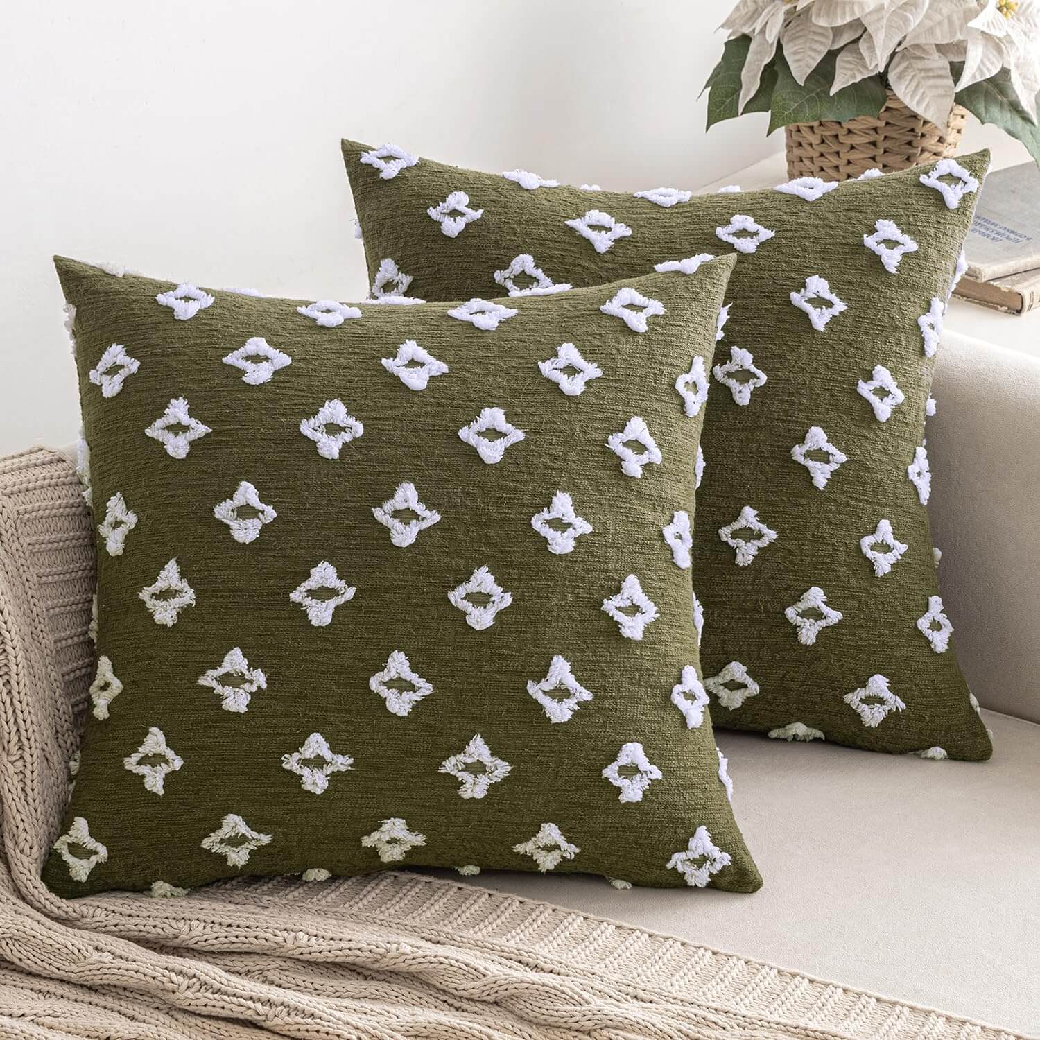 MIULEE Decorative Rhombic Jacquard Pillowcase Soft Square Pillow Covers (Pack of 2)