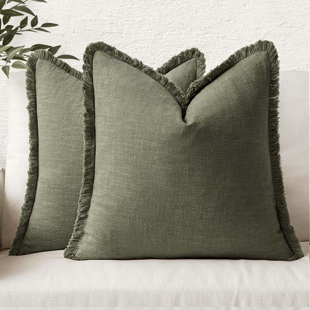 Olive_Green Linen Boho Pillow Covers