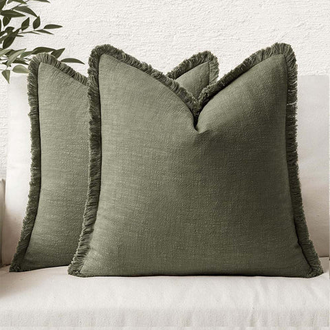 Olive_Green Linen Boho Pillow Covers