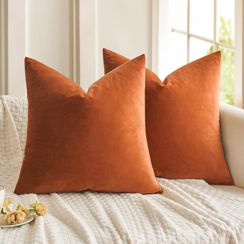 MIULEE Velvet Soft Solid Decorative Square Throw Pillow Covers (Pack of 2)