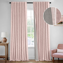 MIULEE Baby Pink 100% Blackout Linen Curtains 84 Inch 2 Panels Set Double Sided