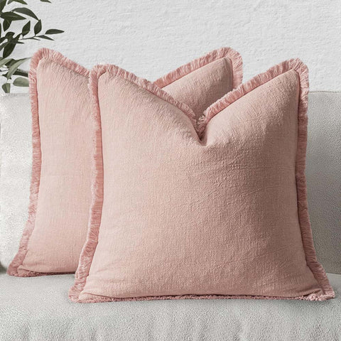 Pink Linen Boho Pillow Covers