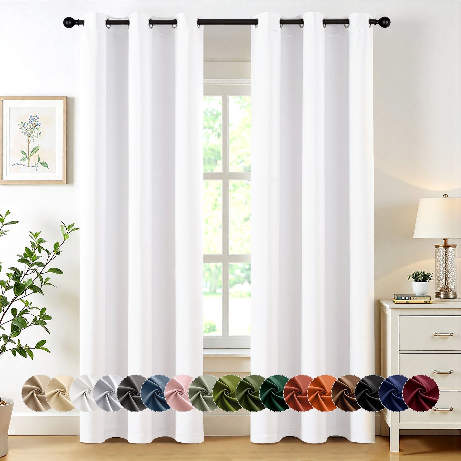 MIULEE Pure White W40 x L84 Inch Grommet Top Curtains
