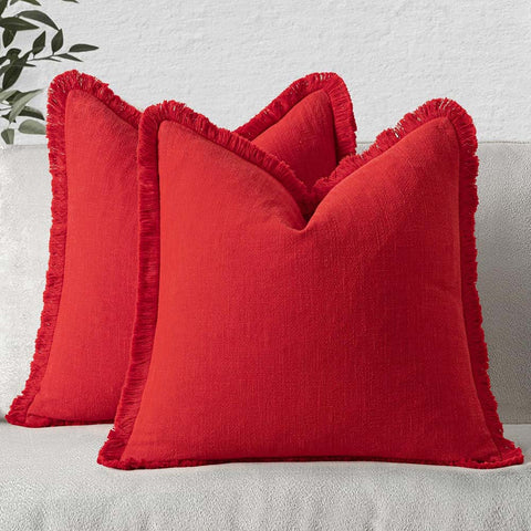 Red Linen Boho Pillow Covers
