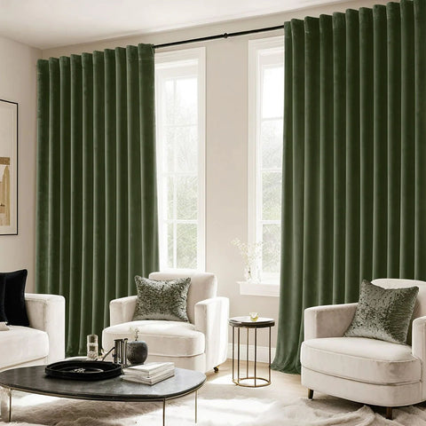 Custom Rod Pocket Velvet Curtains - Olive Green