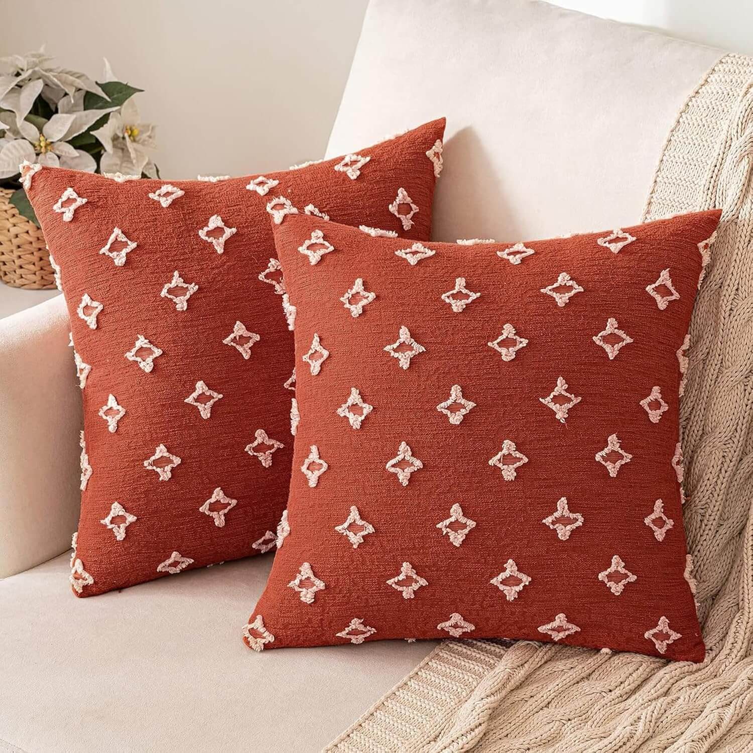 MIULEE Decorative Rhombic Jacquard Pillowcase Soft Square Pillow Covers (Pack of 2)