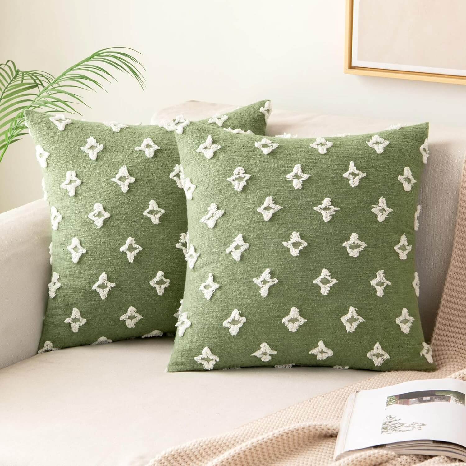 MIULEE Decorative Rhombic Jacquard Pillowcase Soft Square Pillow Covers (Pack of 2)