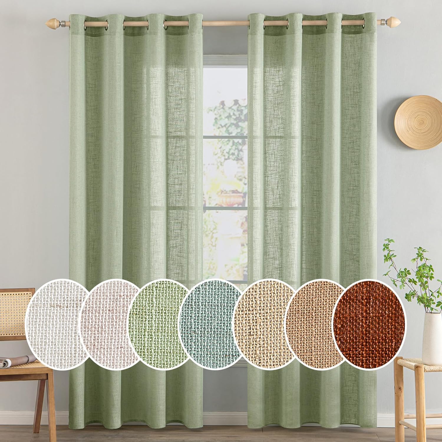 Light Filtering Linen Drapes - Grommet (2 Panels)