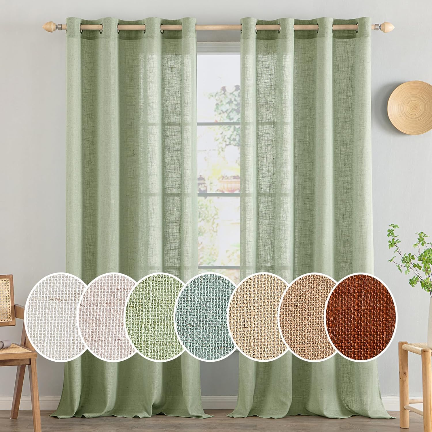 Light Filtering Linen Drapes - Grommet (2 Panels)
