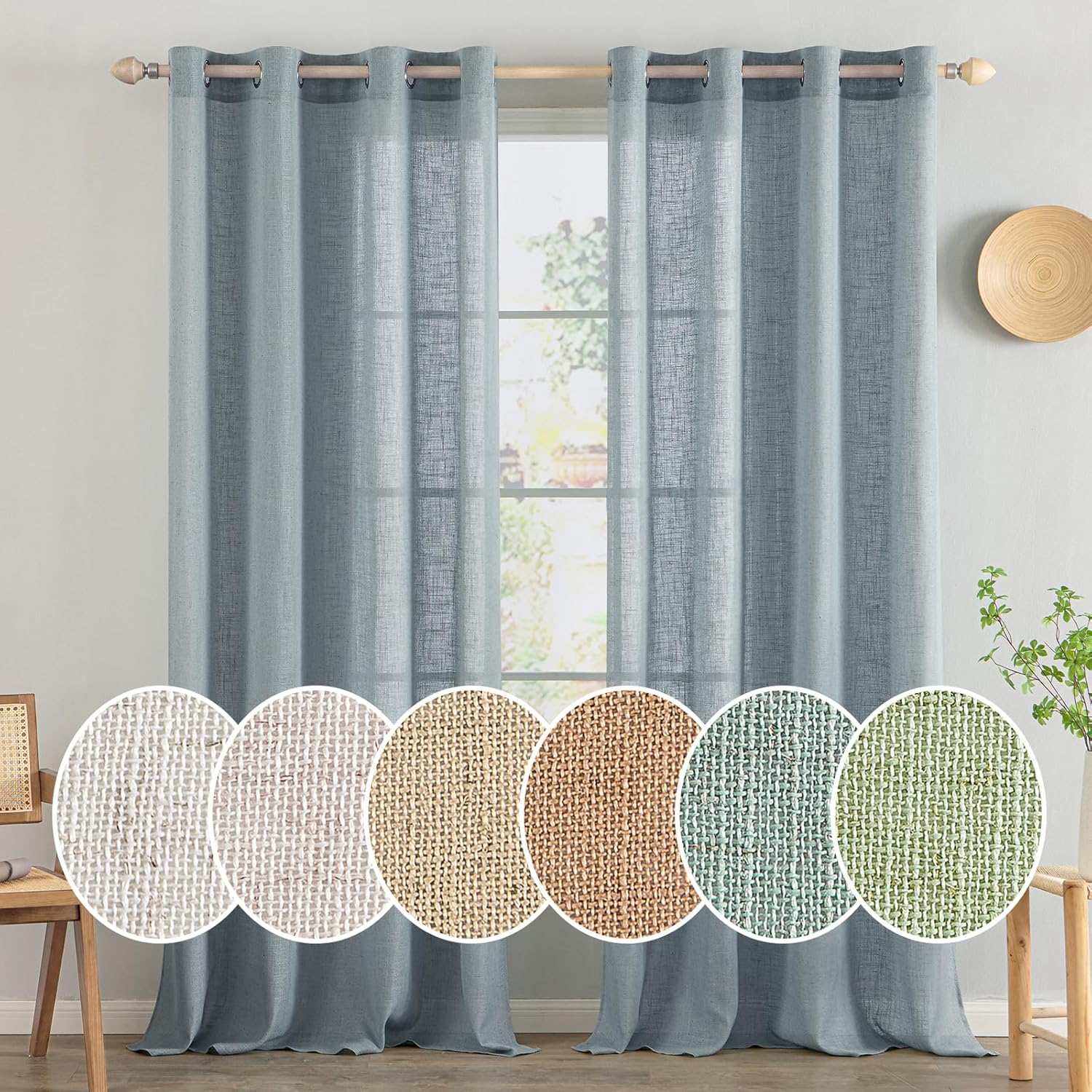 Light Filtering Linen Drapes - Grommet (2 Panels)