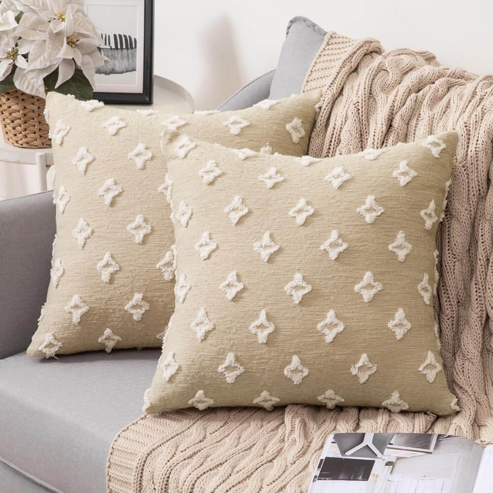 MIULEE Decorative Rhombic Jacquard Pillowcase Soft Square Pillow Covers (Pack of 2)