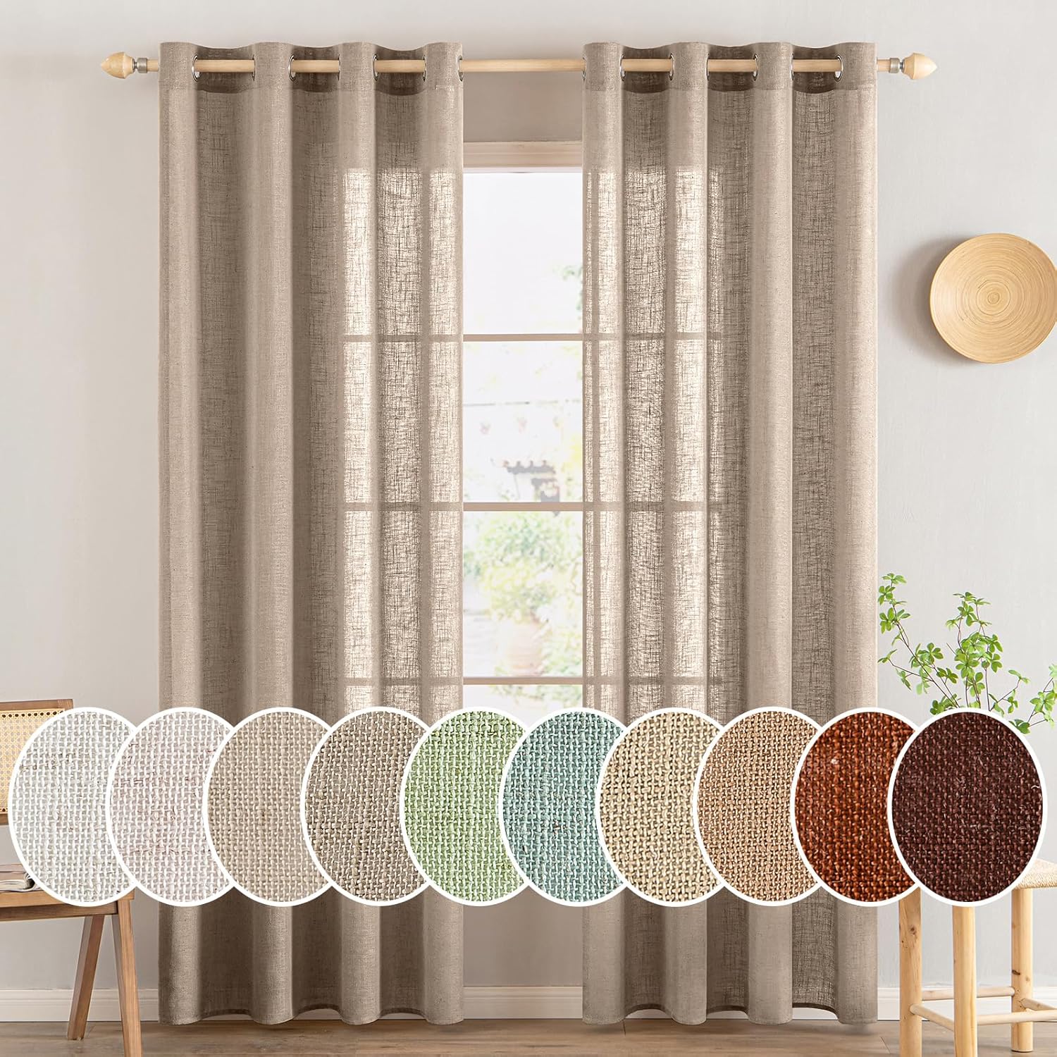 Light Filtering Linen Drapes - Grommet (2 Panels)