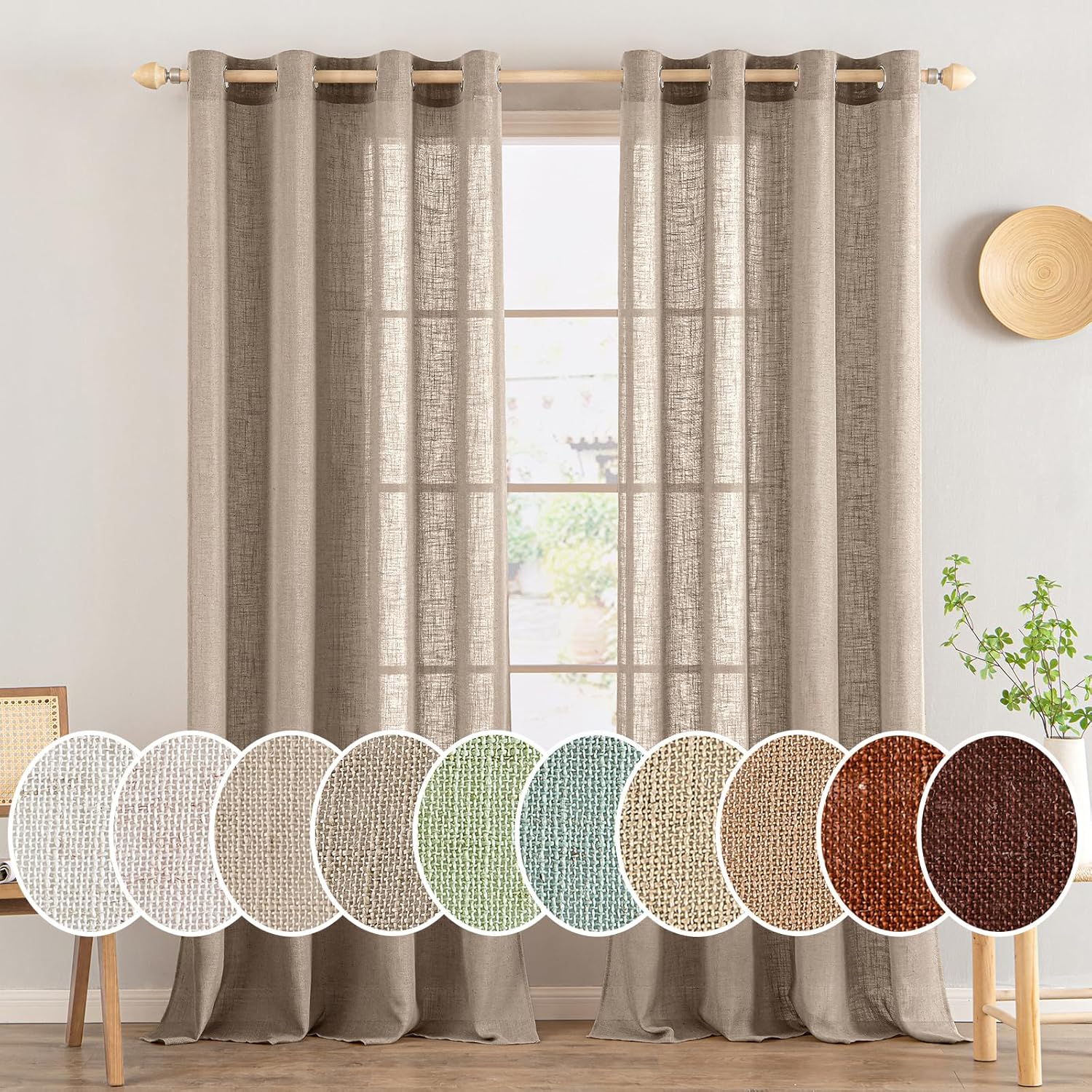 Light Filtering Linen Drapes - Grommet (2 Panels)