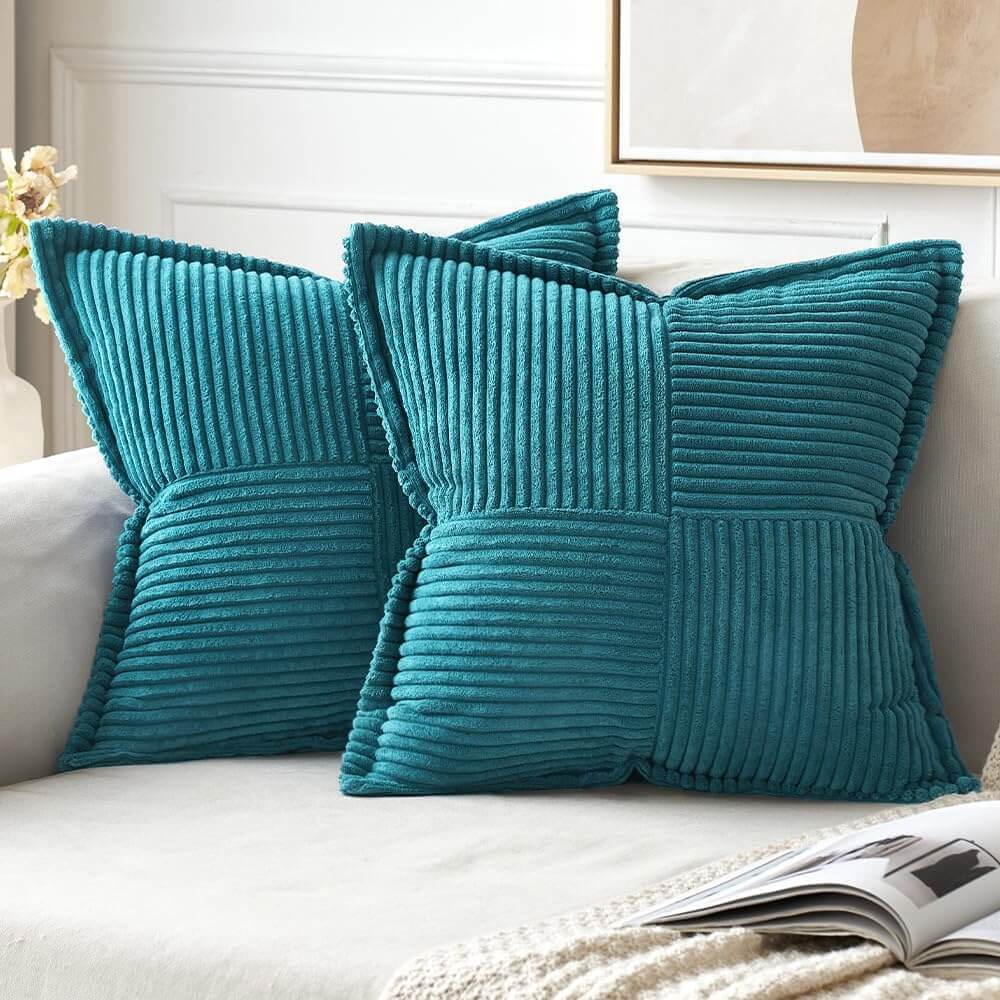 MIULEE Decorative Soft Boho Striped Corduroy Pillow Covers With Textured Splicing (Pack of 2)