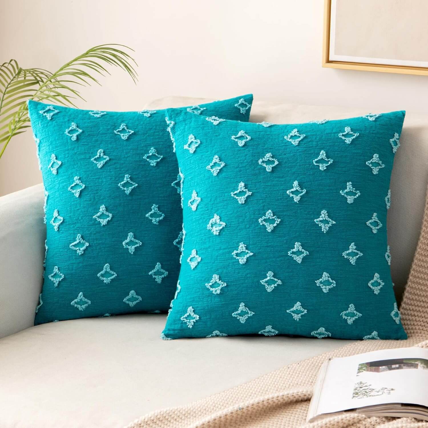 MIULEE Decorative Rhombic Jacquard Pillowcase Soft Square Pillow Covers (Pack of 2)