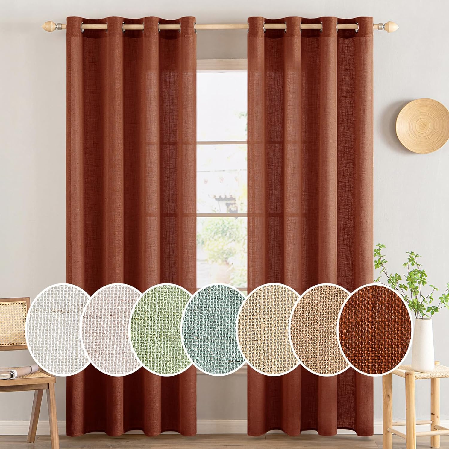 Light Filtering Linen Drapes - Grommet (2 Panels)