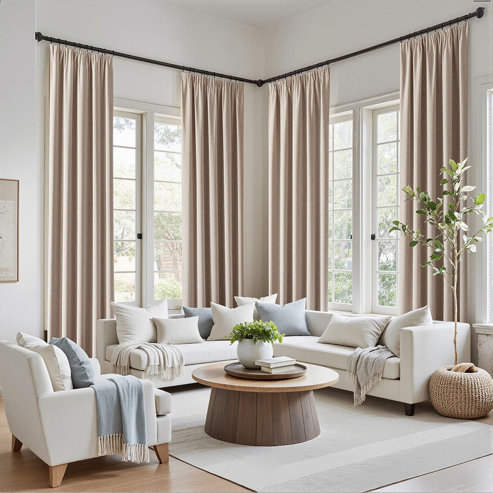 Velle Custom 100% Blackout Linen Textured Curtains - Beige