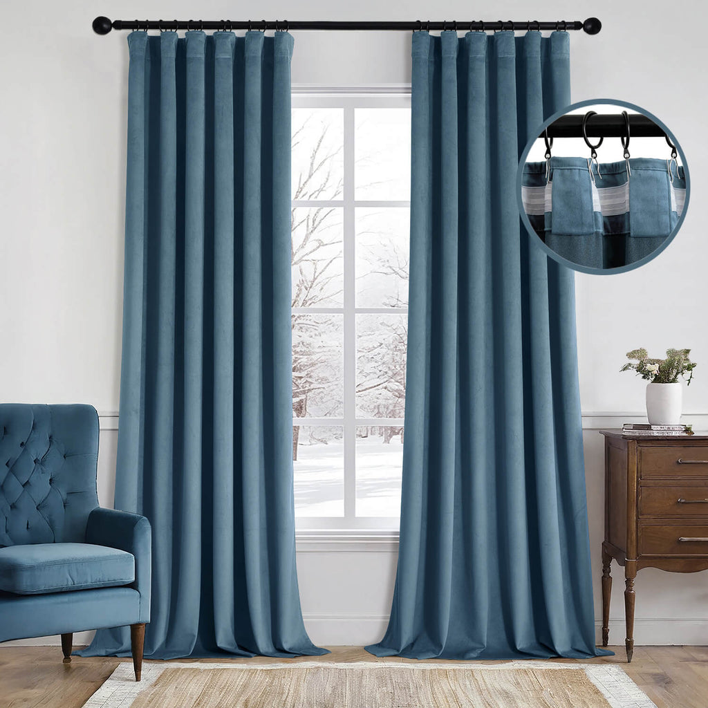 MIULEE Velvet Curtains 108 Inch Length 2 Panels Set for Bedroom, Pinch Pleat Back Tab Luxury Thermal Insulated Living Room Darkening Pleated Blackout Extra Long Window Curtains with Hooks, Dark Slate