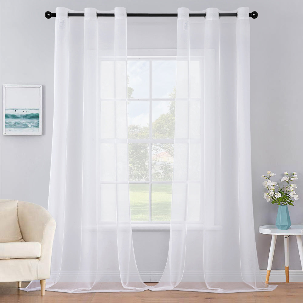 MIULEE Solid Color Sheer Curtains 96 Inches Long 2 Panels Set White