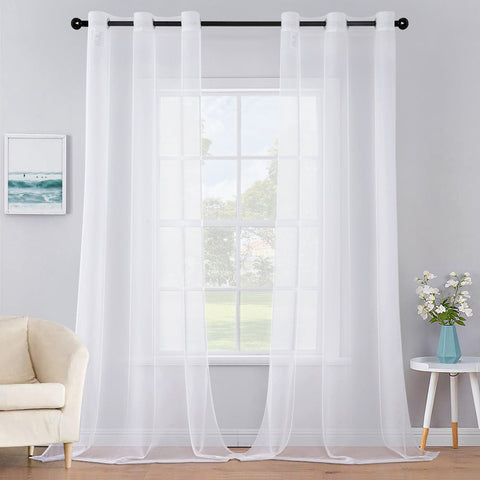 MIULEE Solid Color Sheer Curtains 96 Inches Long 2 Panels Set White