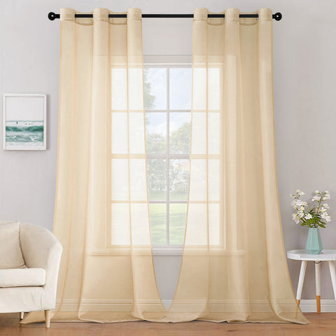 MIULEE Solid Color Sheer Curtains 84 Inches Long 2 Panels Set Cream Beige
