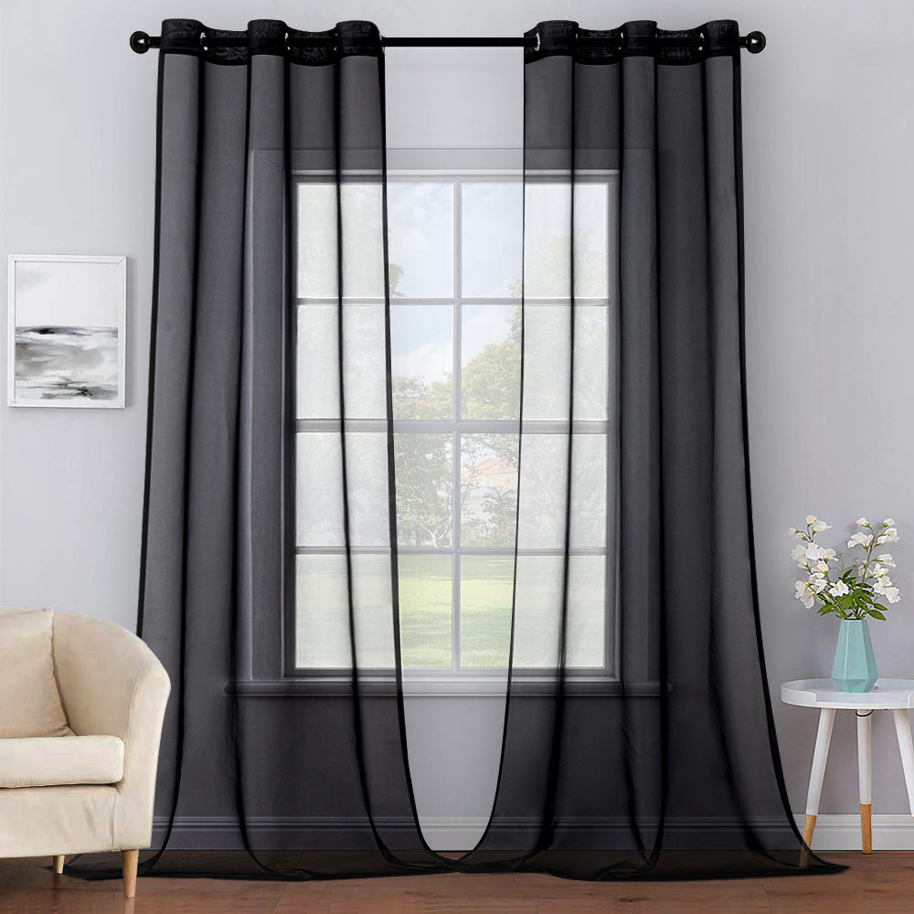 MIULEE Solid Color Sheer Curtains 84 Inches Long 2 Panels Set Black