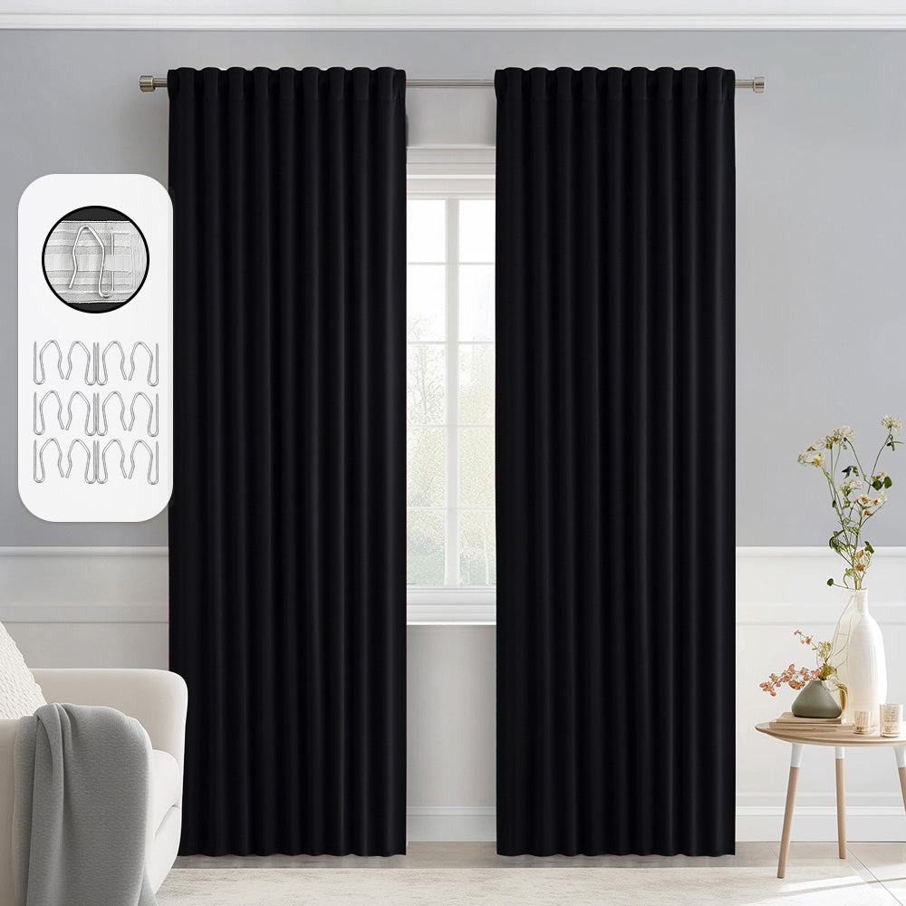 MIULEE Back Tab Pleated Blackout Curtains Black 52Wx78L
