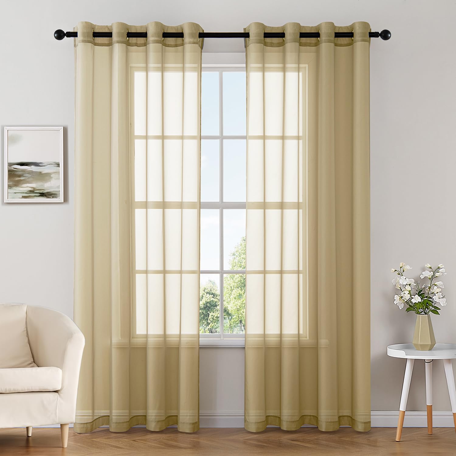 Elegant Lightweight Grommet Light Filtering Window Solid Color Sheer Curtains Dark Gold 54Wx84L