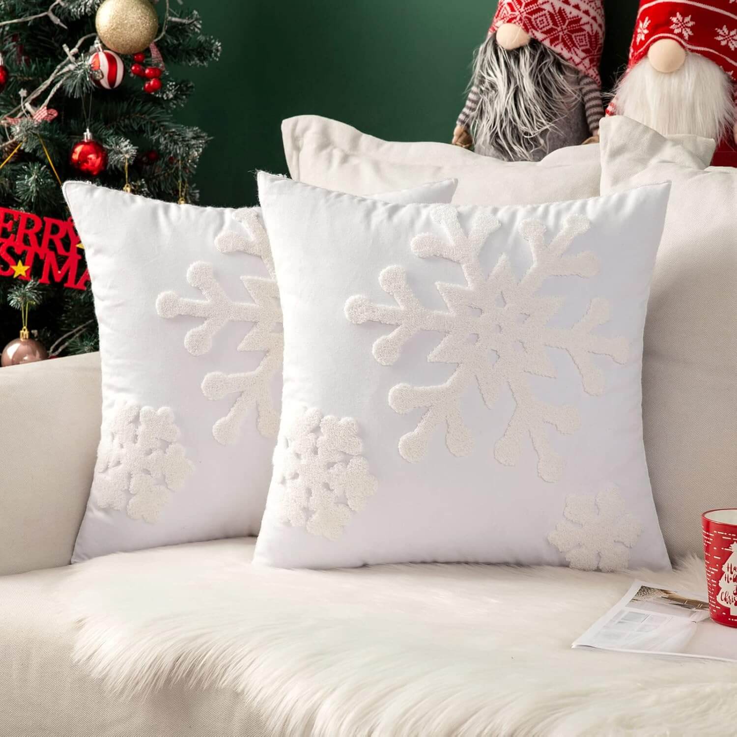 MIULEE Christmas Decorative Snowflake Canvas Embroidery Throw Pillow Covers Holiday Decor