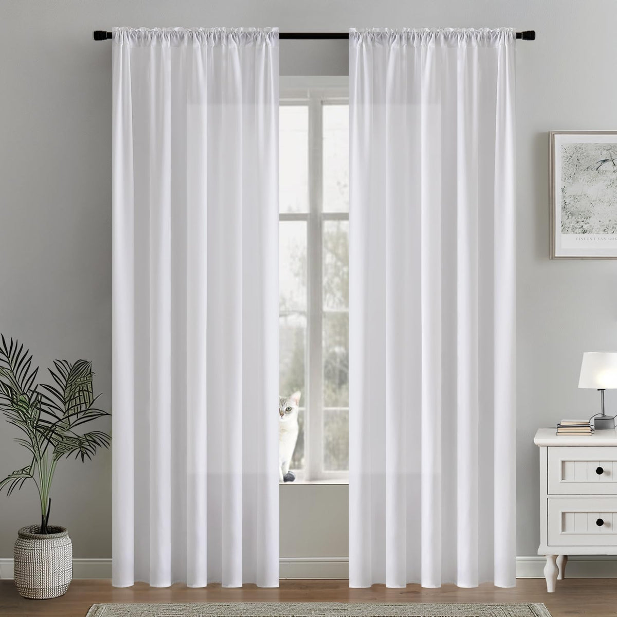 MIULEE Light Filtering White Privacy Sheer Curtains (2 Panels)