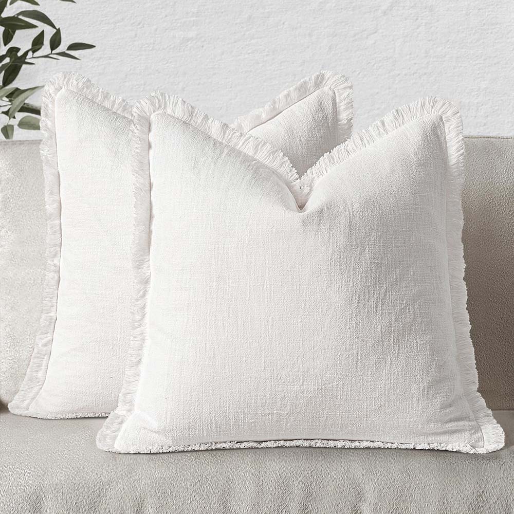 White_Linen Boho Pillow Covers