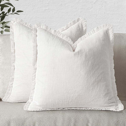 White_Linen Boho Pillow Covers