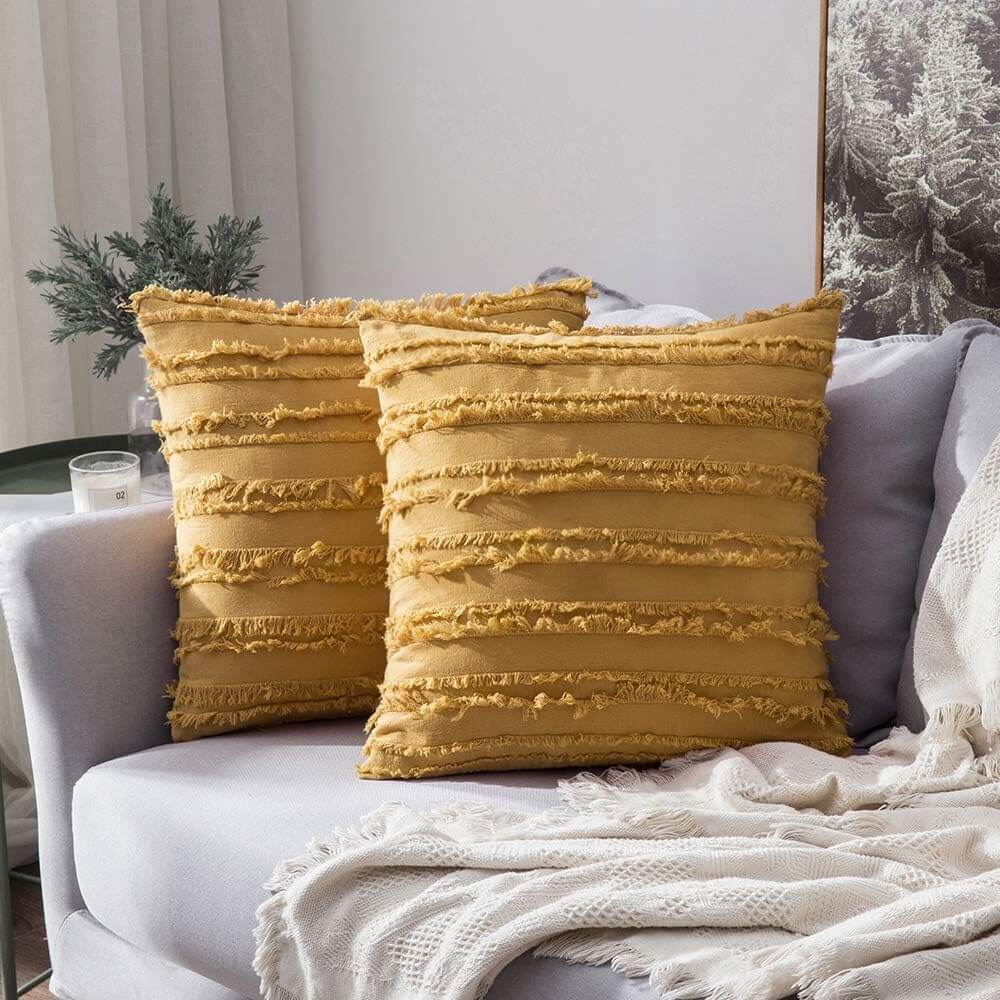 MIULEE Decorative Boho Linen Striped Jacquard Pattern Pillow Covers (Pack of 2)