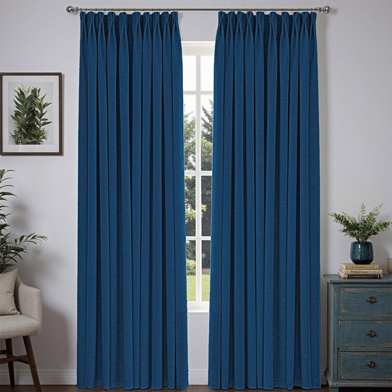 "Bold" Custom Heavyweight Linen Drape Pleated - Navy Blue - Miulee