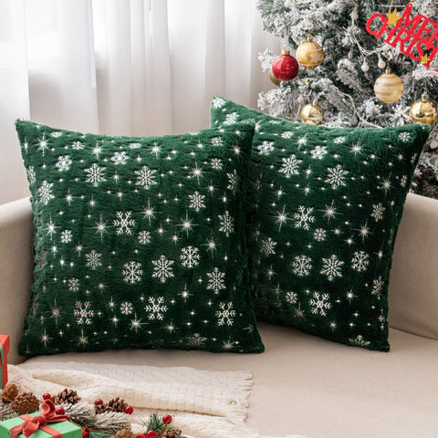 Choose Your Set "in Your Ideas" - Christmas Pattern Scottish Tartan Plaid Fur Snowflack Decorative Throw Pillow Covers - Miulee