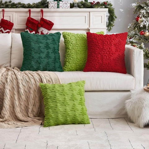 Choose Your Set "in Your Ideas" - Christmas Pattern Scottish Tartan Plaid Fur Snowflack Decorative Throw Pillow Covers - Miulee